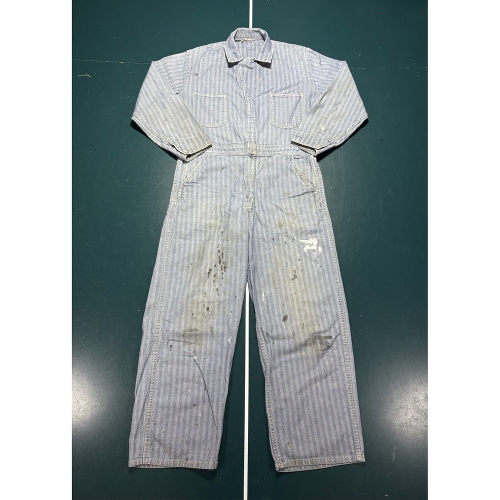 Vintage 70s HBT Herringbone Twill Coveralls Size 40 Short Union Made Jumpsuit